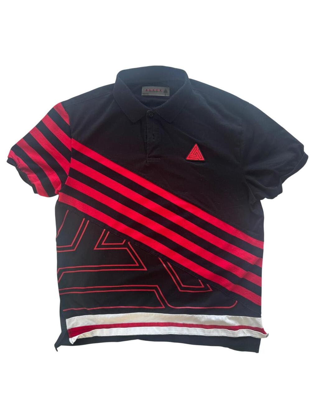 Black Pyramid Men’s XL Polo Shirt Black Red Geometric Striped Streetwear Graphic